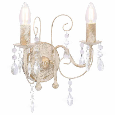 Vidaxl Lampe murale avec perles 2xe14 Antique blanc