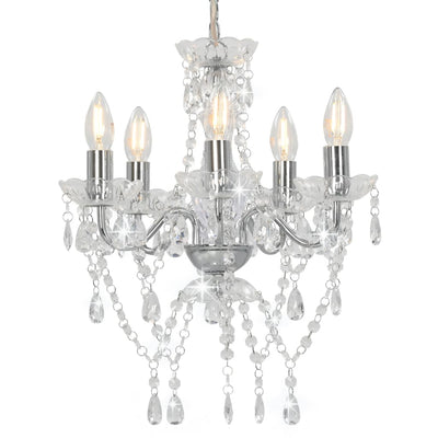 Chandelier Vidaxl avec des perles de cristal autour de 5xe14 de couleur argentée