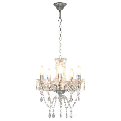 Chandelier Vidaxl avec des perles de cristal autour de 5xe14 de couleur argentée