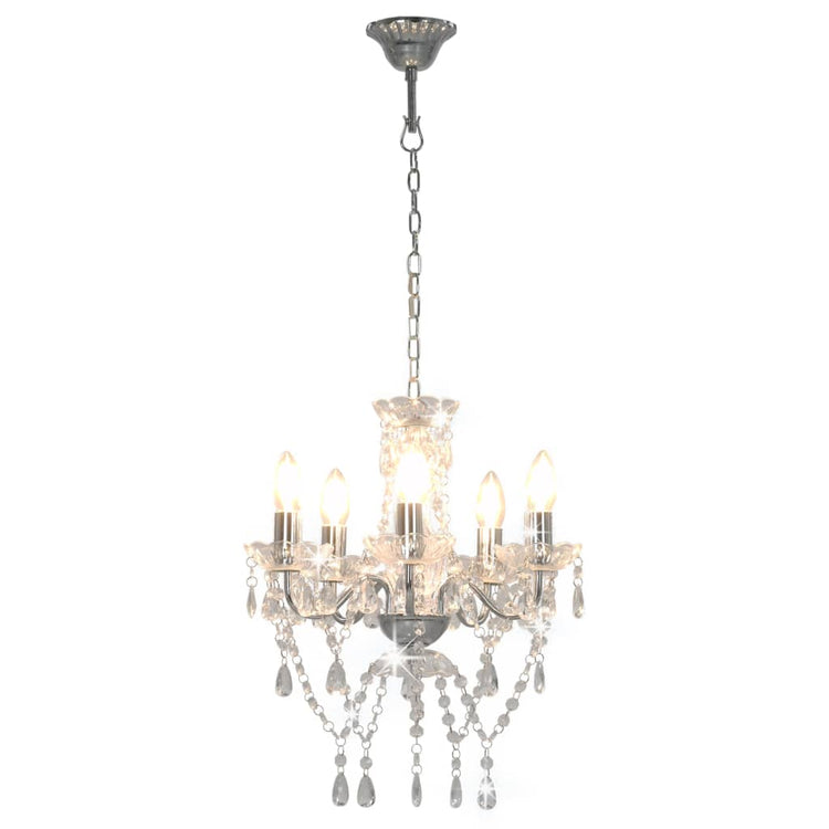 Chandelier Vidaxl avec des perles de cristal autour de 5xe14 de couleur argentée