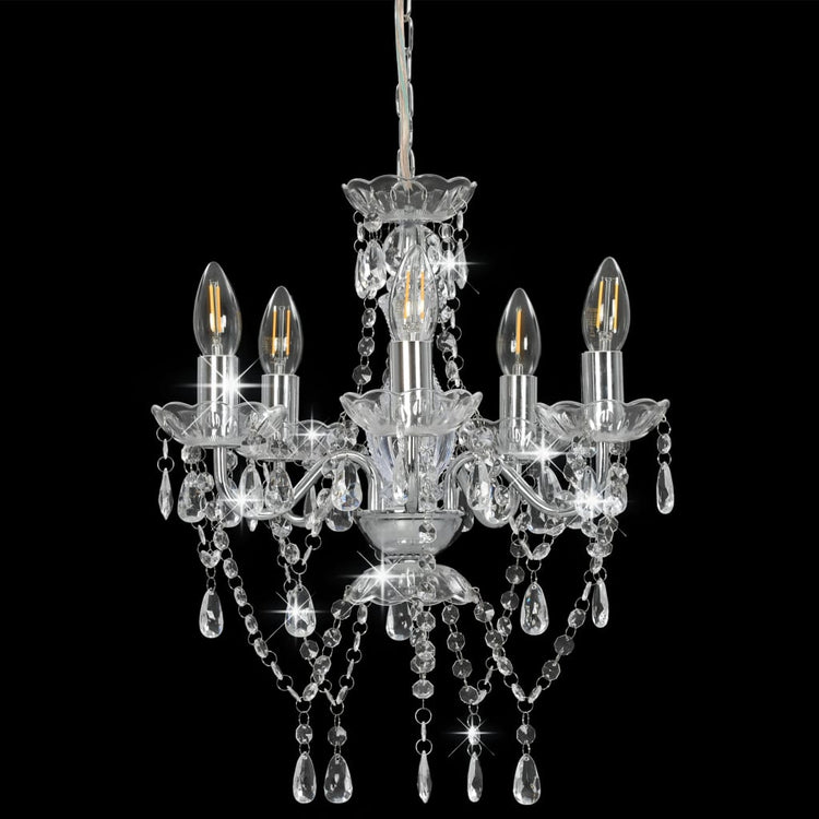 Chandelier Vidaxl avec des perles de cristal autour de 5xe14 de couleur argentée