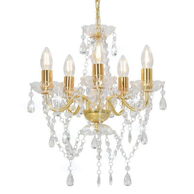 Chandelier Vidaxl avec des perles de cristal autour de 5xe14 de couleur dorée