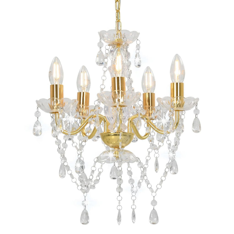 Chandelier Vidaxl avec des perles de cristal autour de 5xe14 de couleur dorée