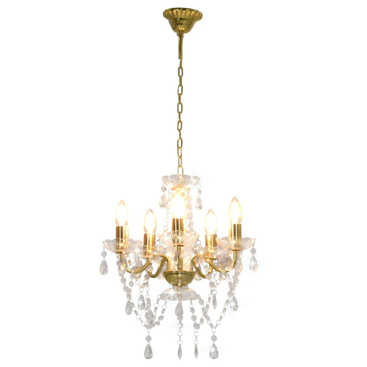 Chandelier Vidaxl avec des perles de cristal autour de 5xe14 de couleur dorée