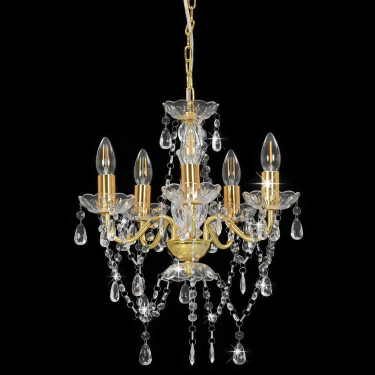 Chandelier Vidaxl avec des perles de cristal autour de 5xe14 de couleur dorée