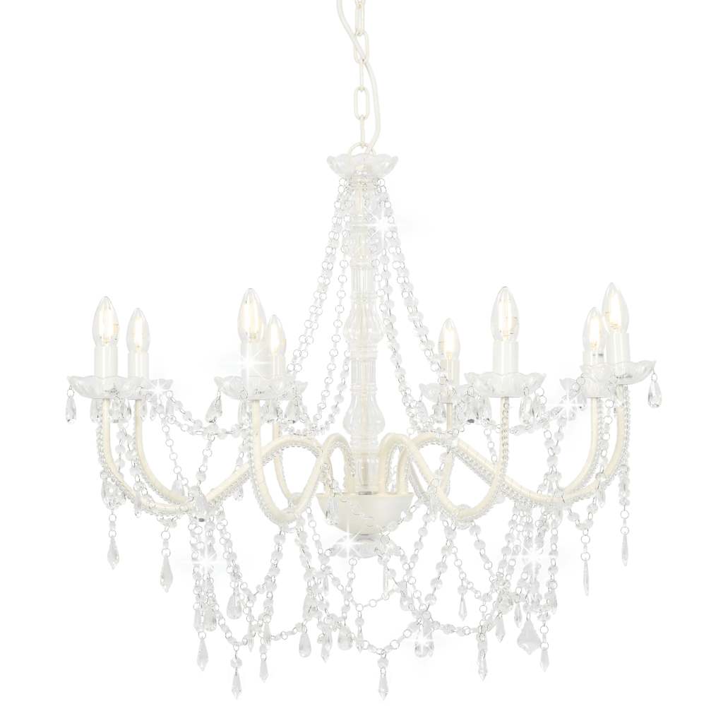 Chandelier Vidaxl avec perles 8Xe14 blanc