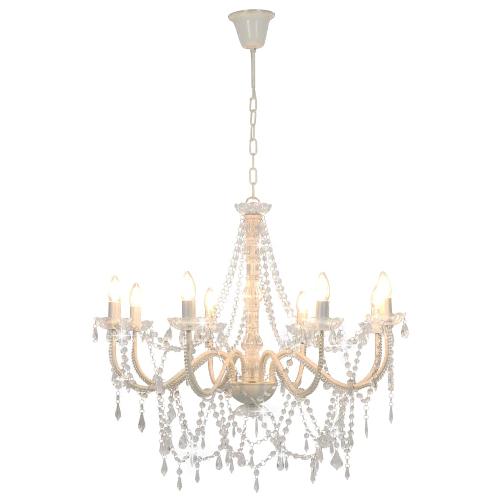 Chandelier Vidaxl avec perles 8Xe14 blanc