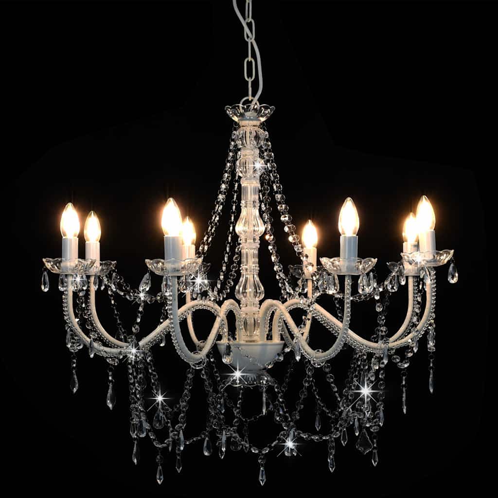 Chandelier Vidaxl avec perles 8Xe14 blanc