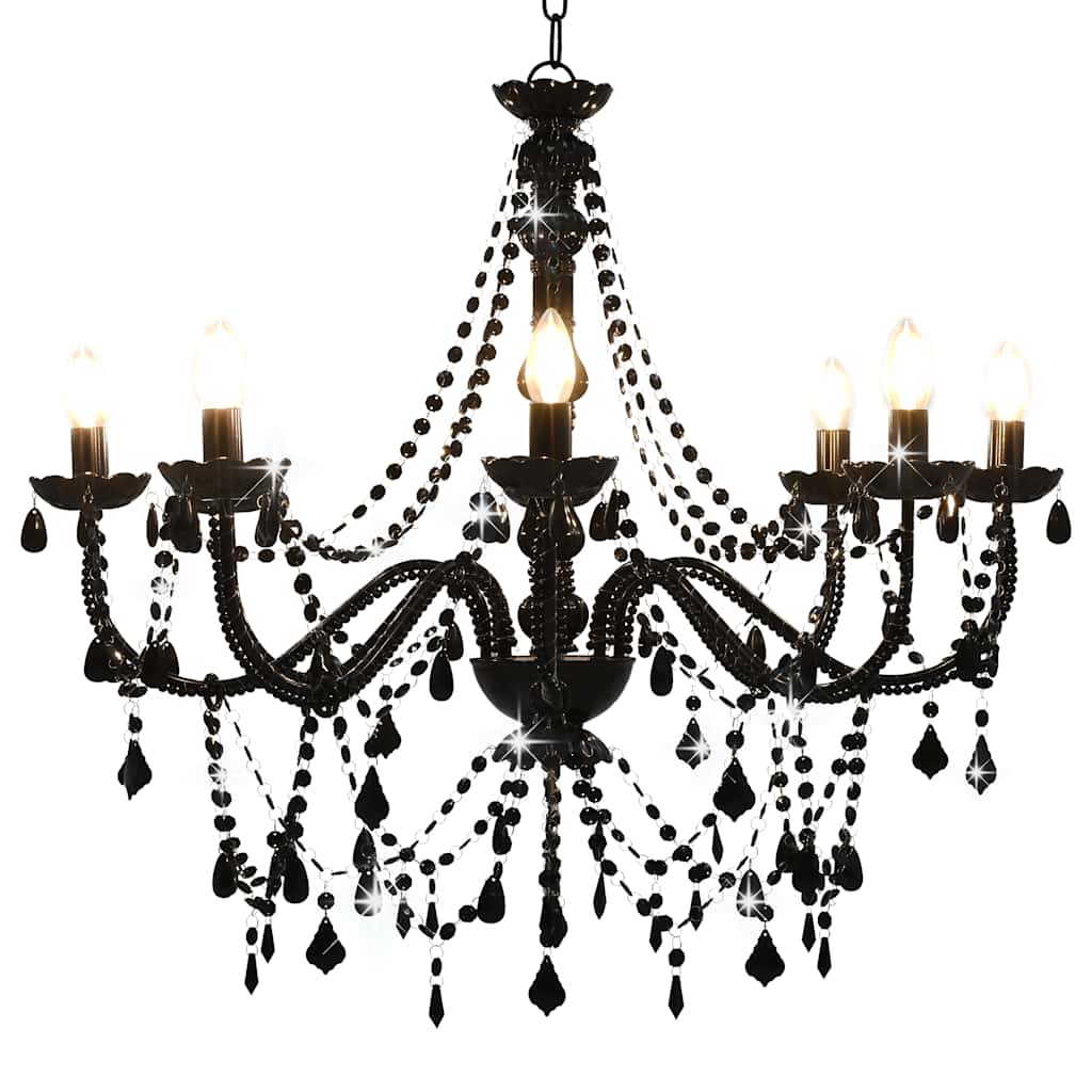 Chandelier Vidaxl avec des perles 8xe14 noir
