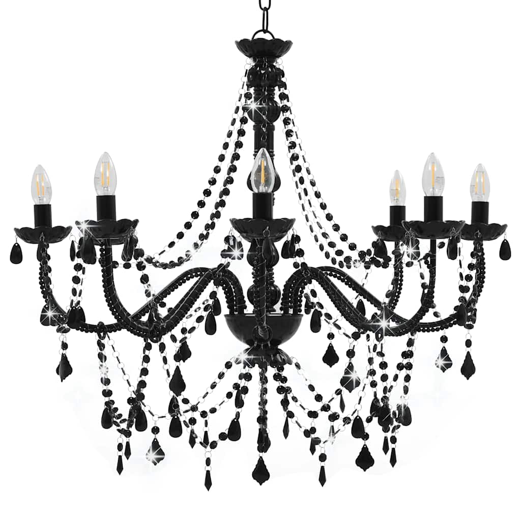 Chandelier Vidaxl avec des perles 8xe14 noir