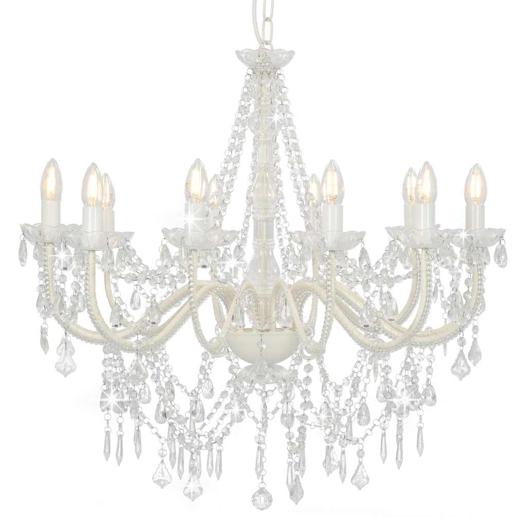Chandelier Vidaxl avec perles 12Xe14 blanc
