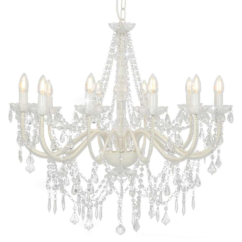 Chandelier Vidaxl avec perles 12Xe14 blanc