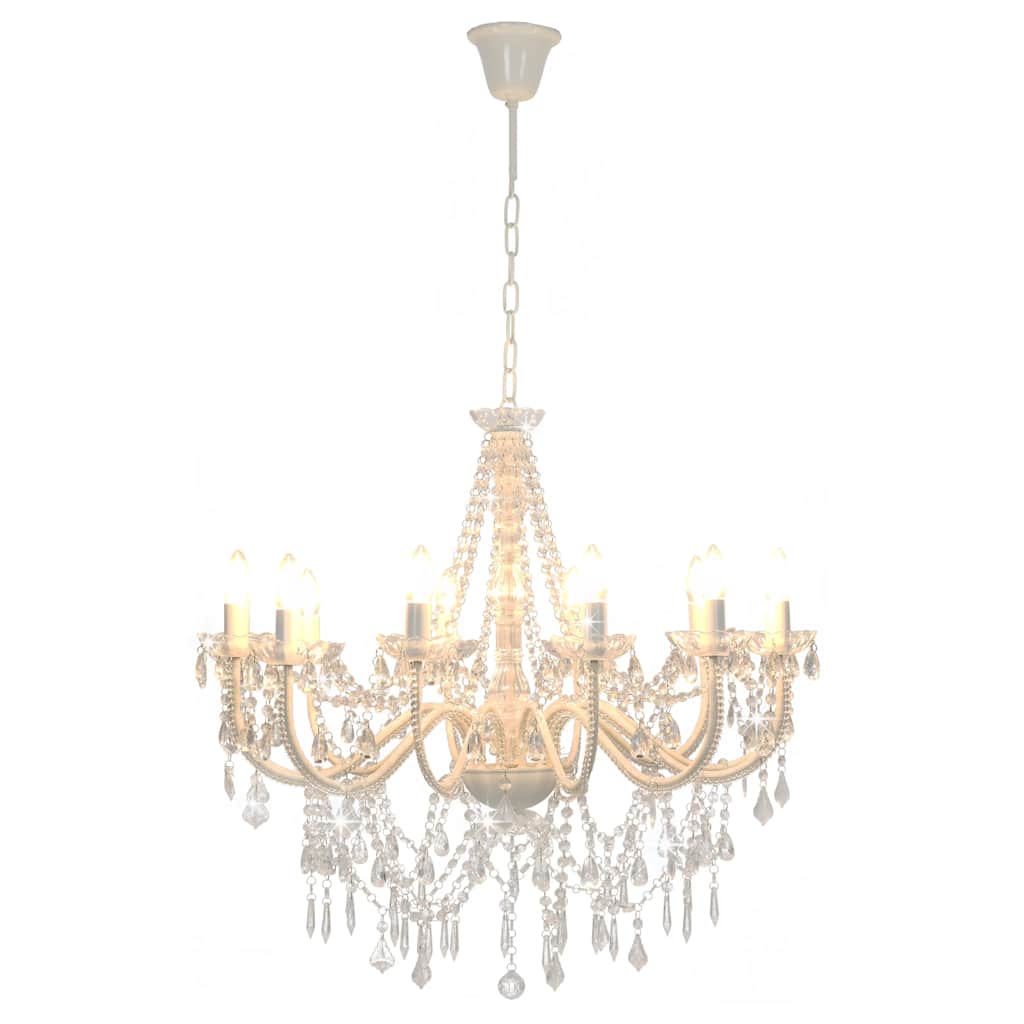 Chandelier Vidaxl avec perles 12Xe14 blanc