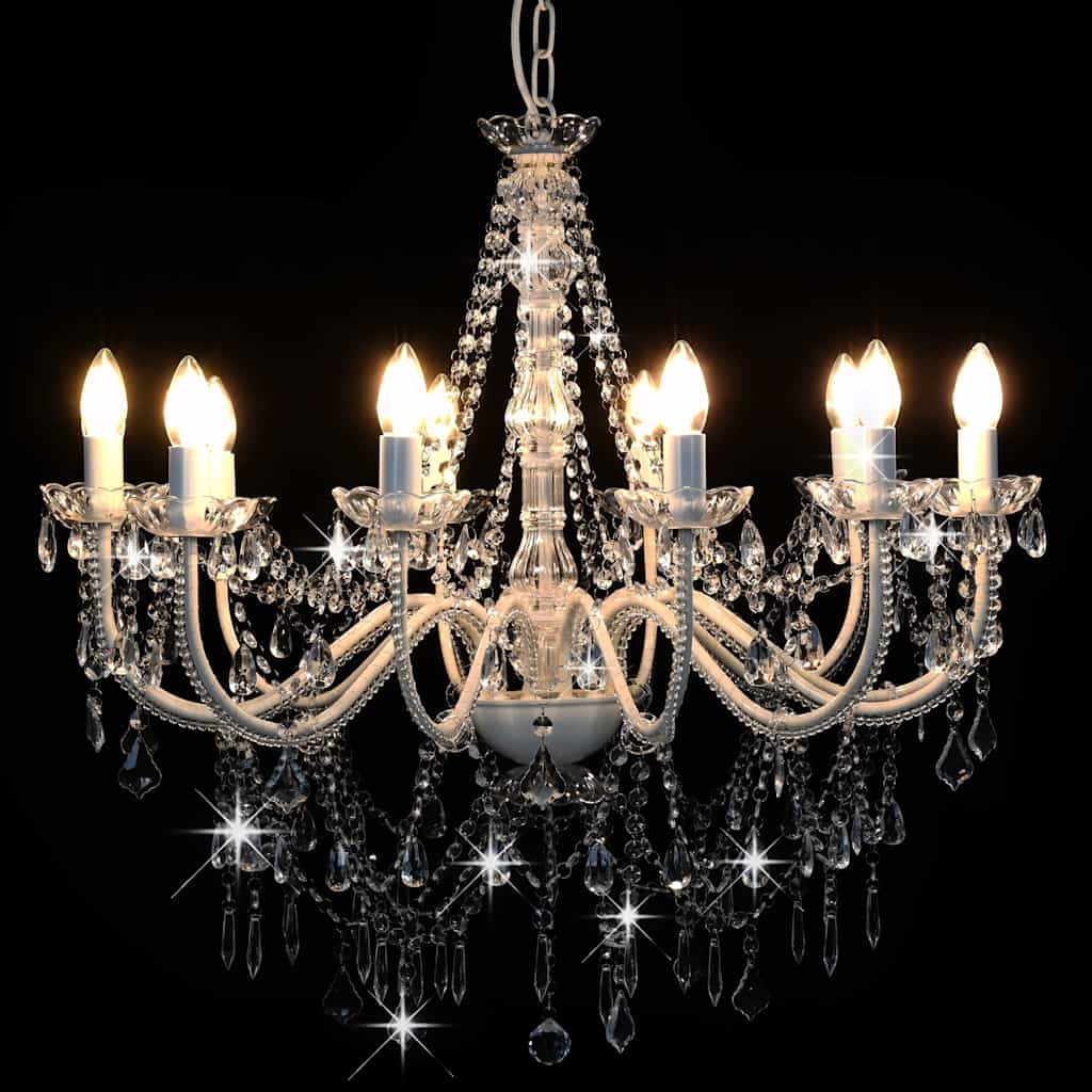Chandelier Vidaxl avec perles 12Xe14 blanc