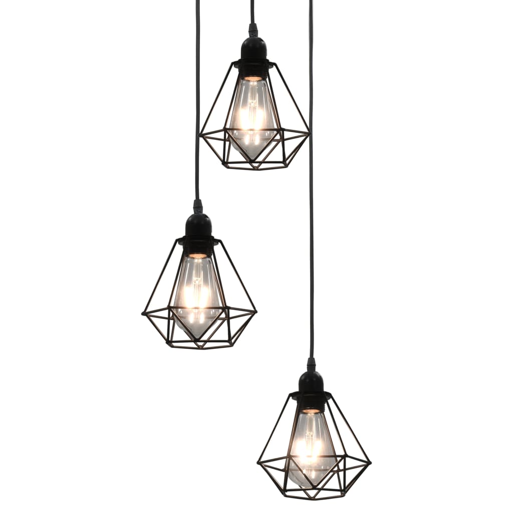 Vidaxl Plafond Lampe à forme de diamant 3xe27 noir