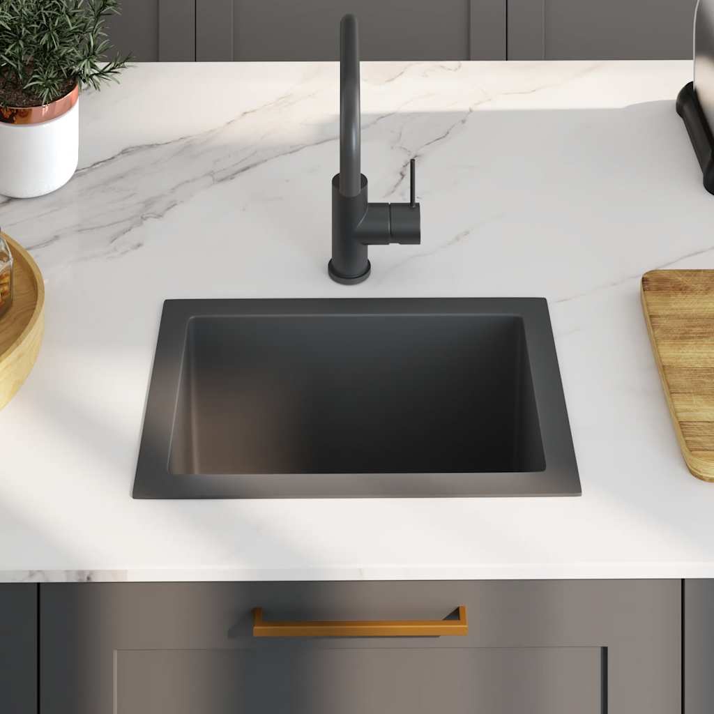 Puits vidaxl à la main en acier inoxydable noir