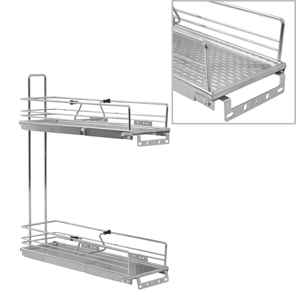 Vidaxl Wire Basket Kitchen extensible 2 couches 47x15x54.5 cm de couleur argentée
