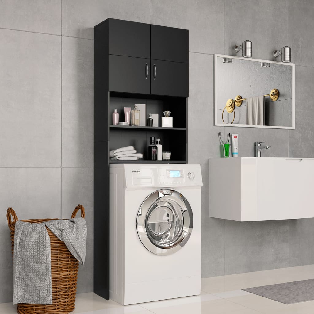 Armoire de machine à laver Vidaxl 64x25.5x190 cm Bois de bois noir
