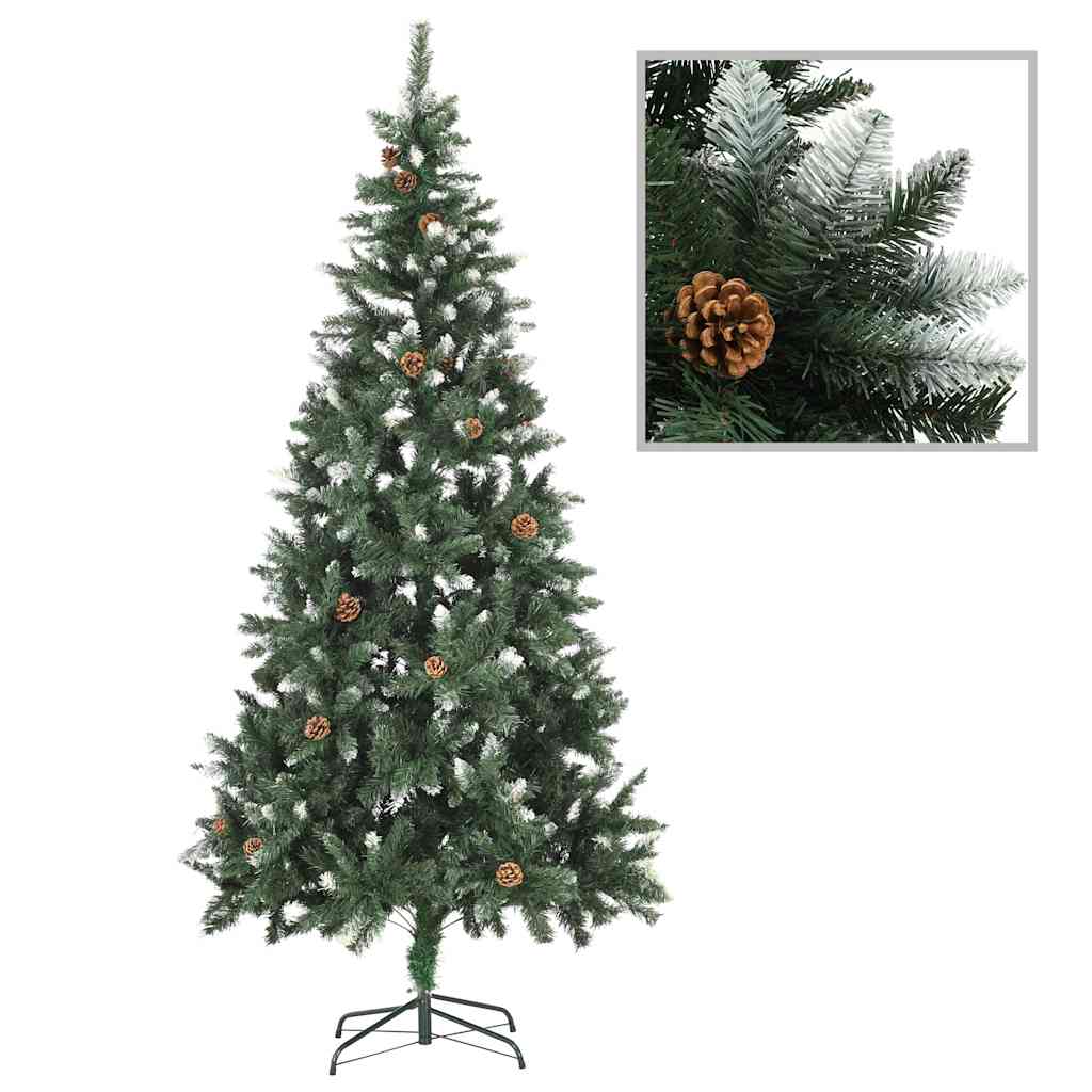 Vidaxl kunstkerstboom avec des pommes de pin et des paillettes blanches 210 cm