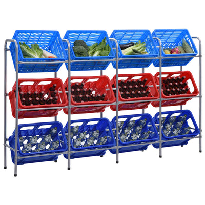 Rack de rangement Vidaxl pour 12 caisses 190x33x116 cm en acier argenté coloré