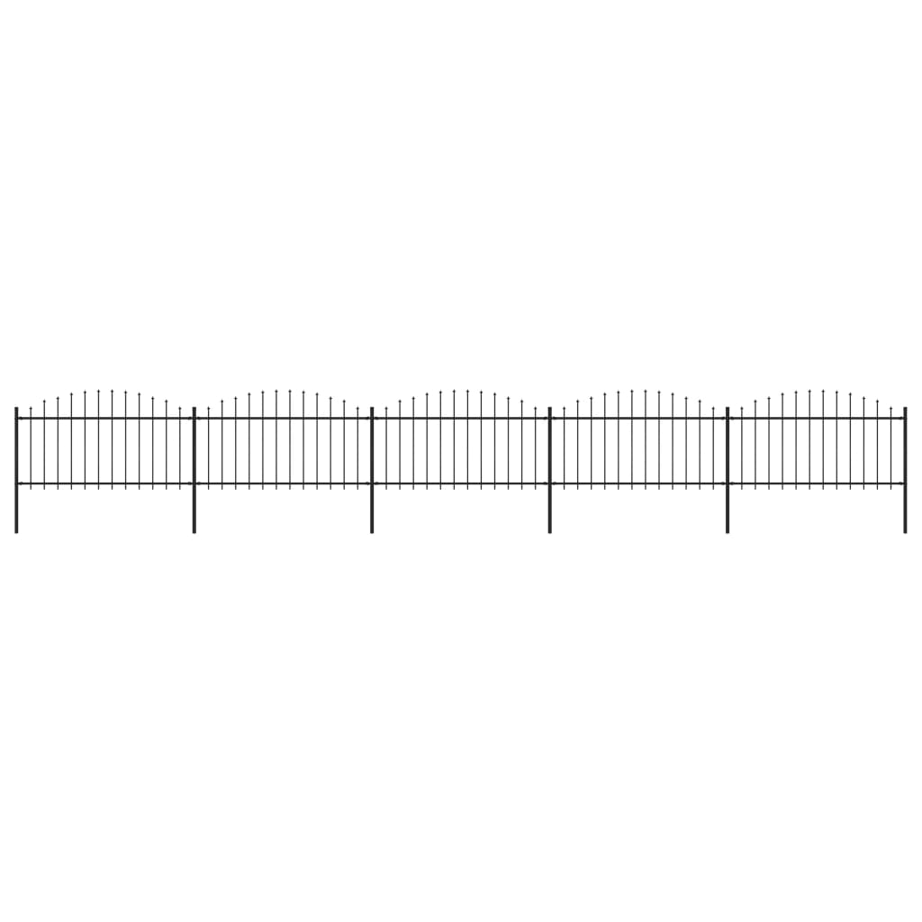 Vidaxl Garden Fence with Spears Top (1,25-1,5) x8,5 m en acier noir