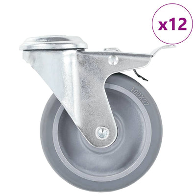 Vidaxl 12 st roues pivotantes avec trous de boulon 100 mm