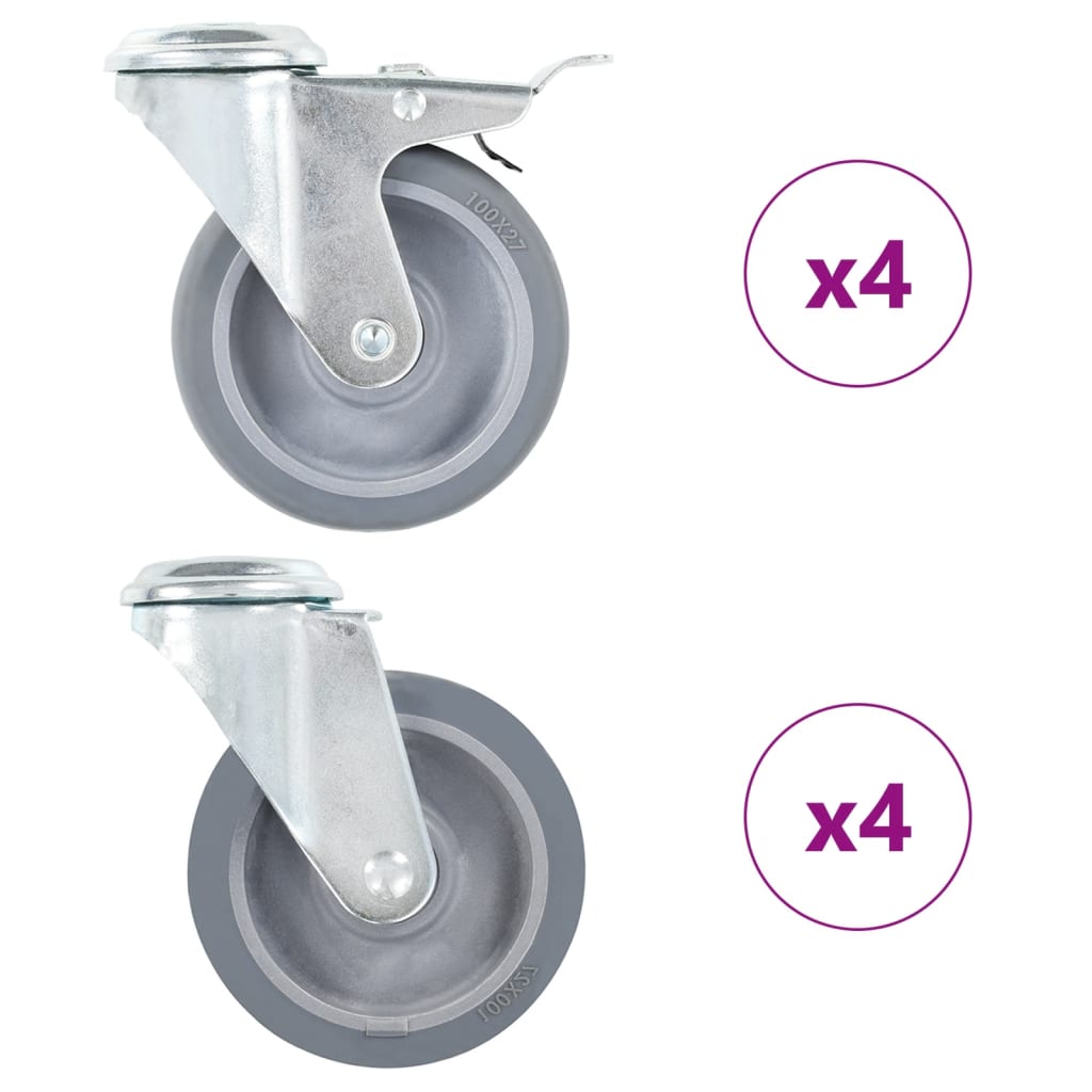 Vidaxl 8 st roues pivotantes avec trous de boulon 100 mm