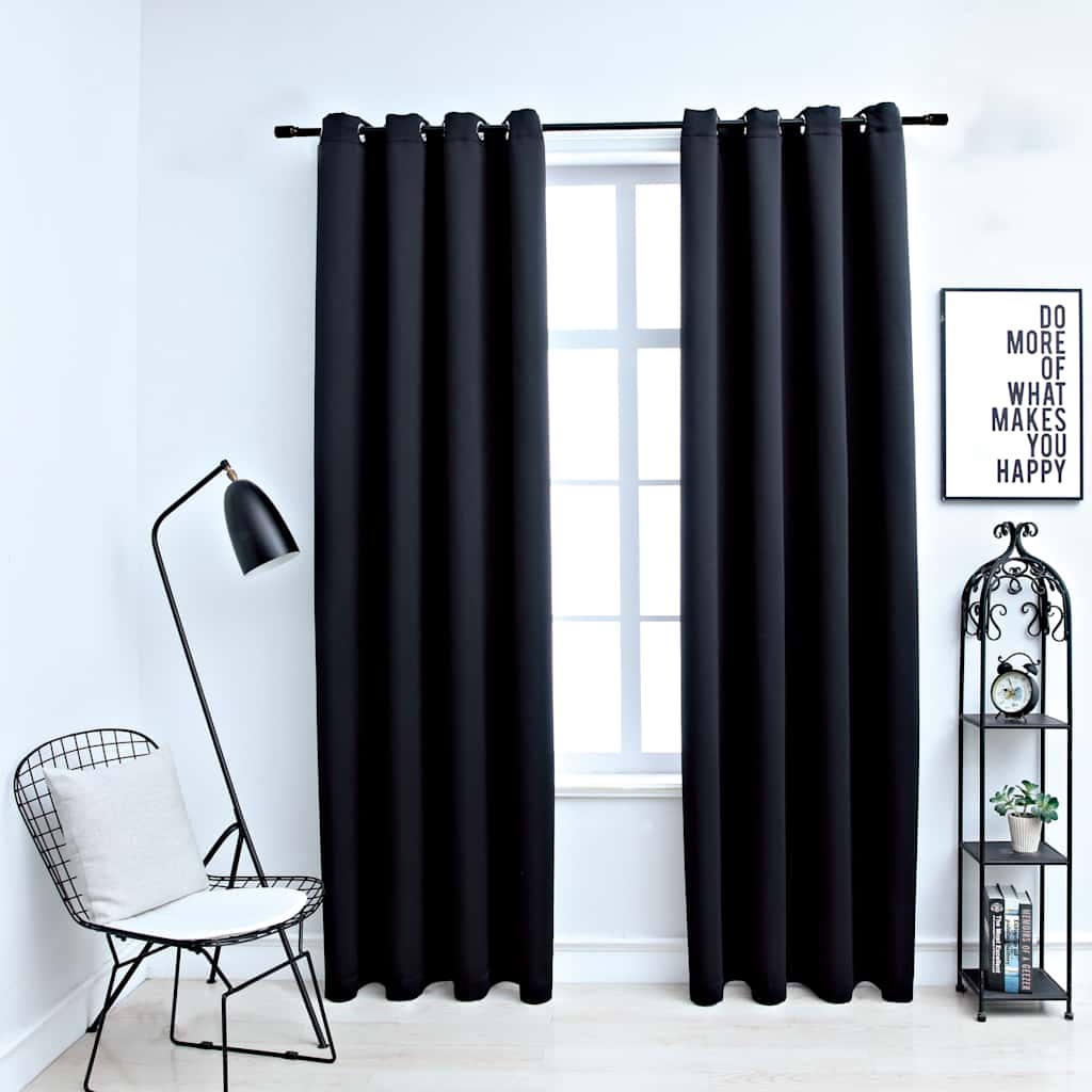 Vidaxl rideau occlusion avec anneaux en métal 2 st 140x175 cm noir