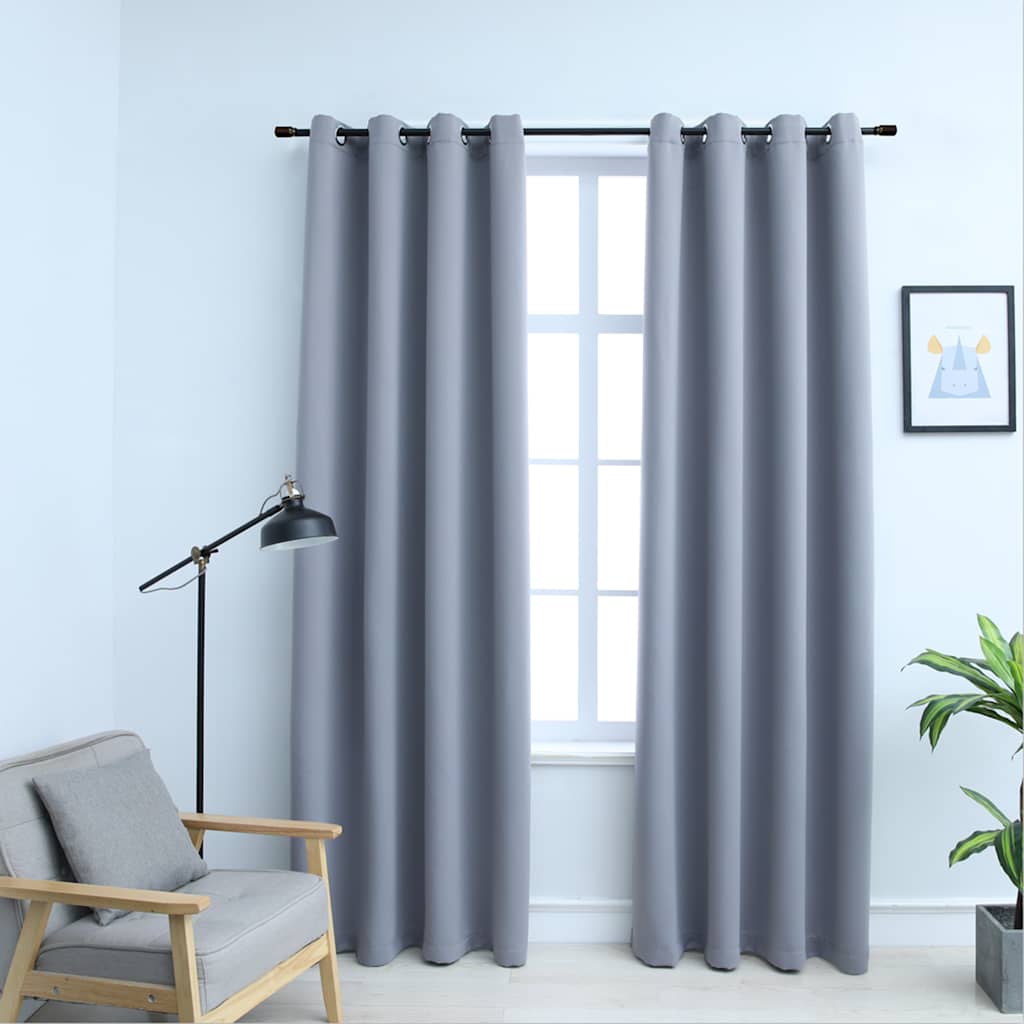 VidaXL rideau occultant avec anneaux métalliques 2 pcs 140x175 cm gris