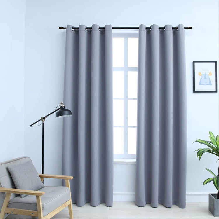 VidaXL rideau occultant avec anneaux métalliques 2 pcs 140x175 cm gris