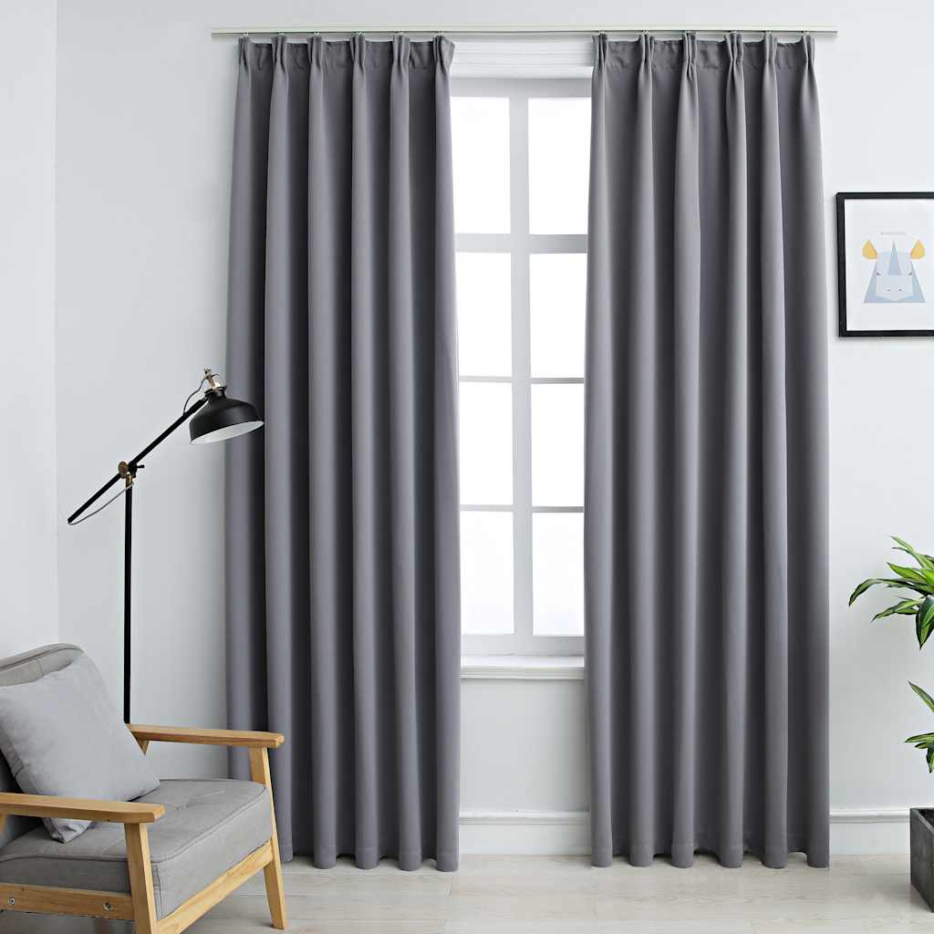 Vidaxl rideaux occlusion avec crochets 2 pcs 140x245 cm gris