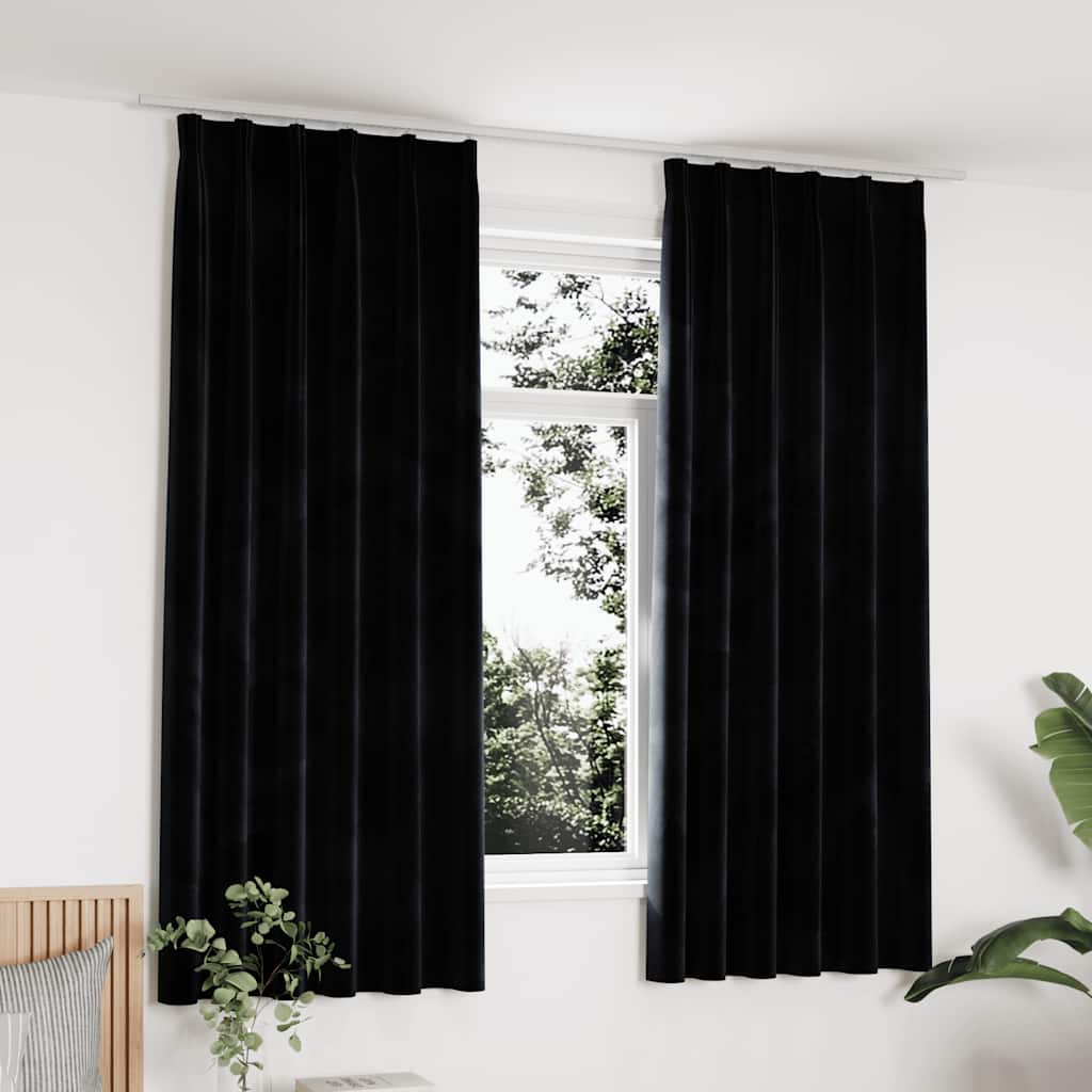 Vidaxl rideaux Blackout 2 Sts avec crochets 140x175 cm en velours noir