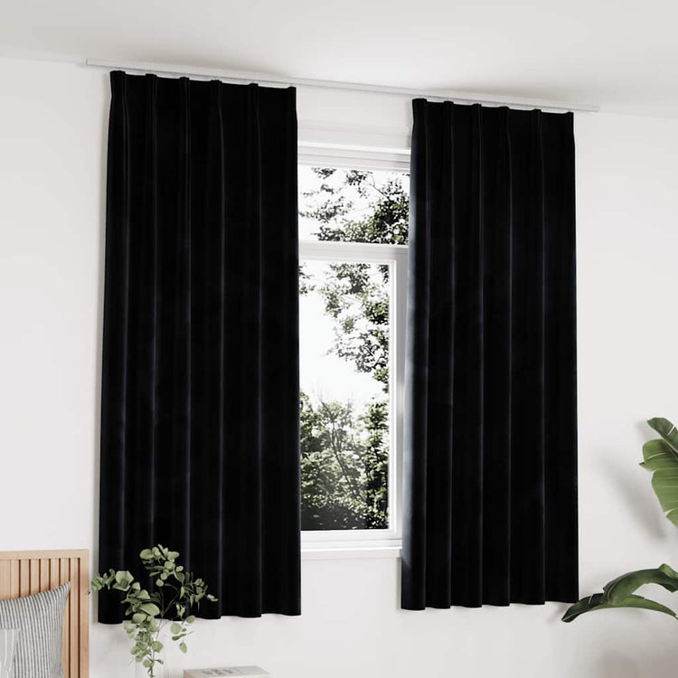Vidaxl rideaux Blackout 2 Sts avec crochets 140x175 cm en velours noir