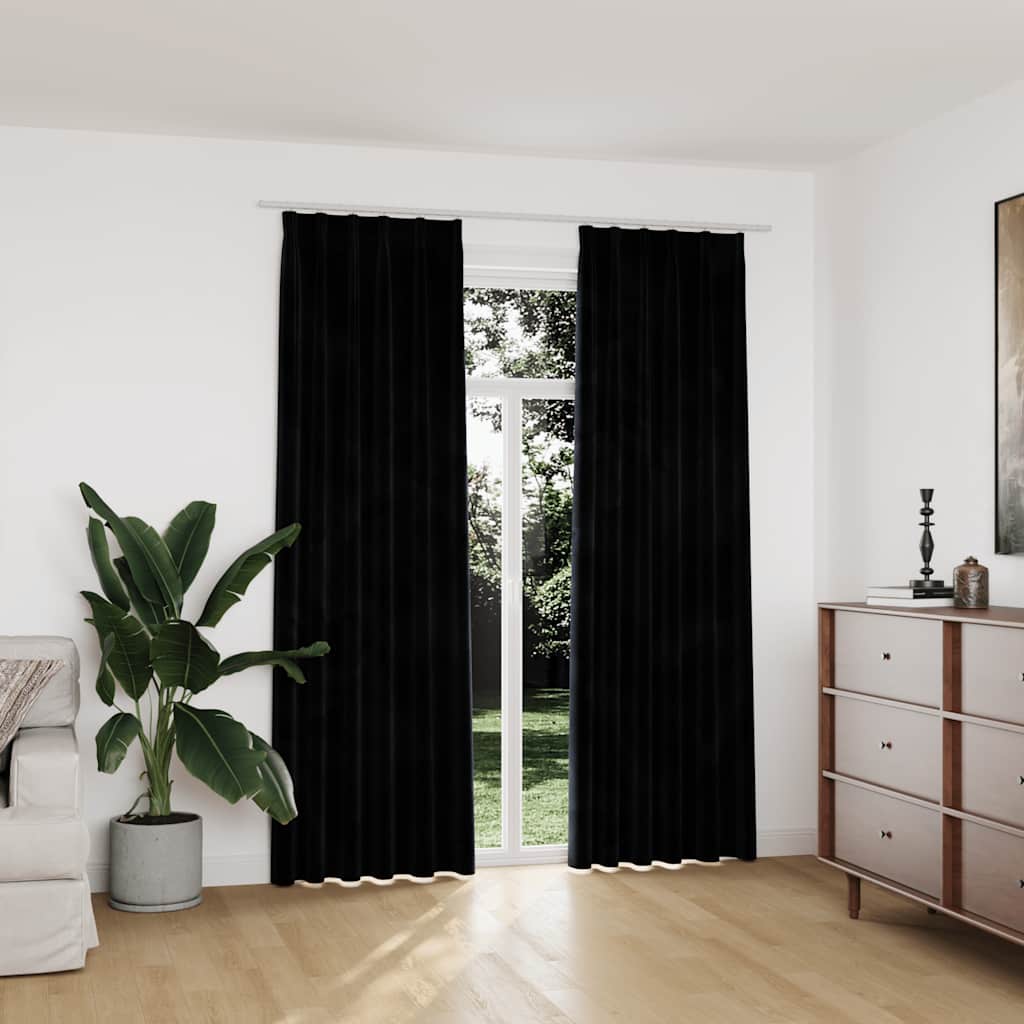 Vidaxl rideaux Blackout 2 Sts avec crochets 140x225 cm en velours noir