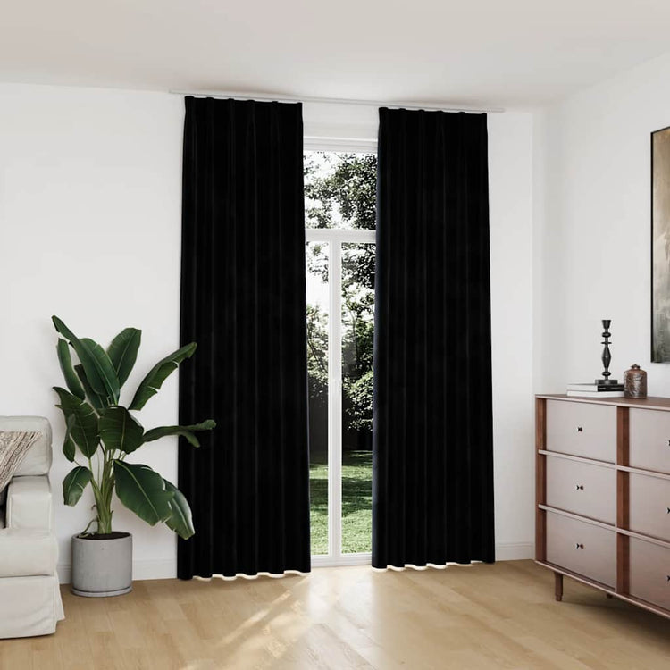 Vidaxl rideaux Blackout 2 Sts avec crochets 140x245 cm en velours noir