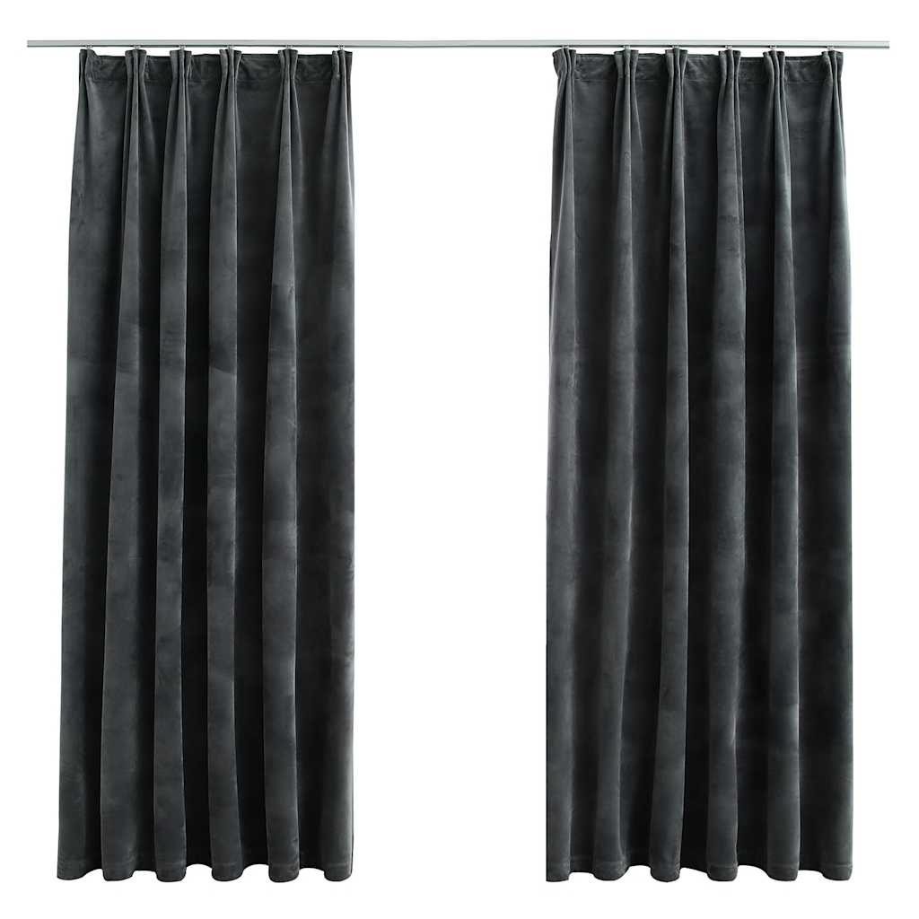 Vidaxl rideaux Blackout 2 Sts avec crochets 140x175 cm en velours anthracite