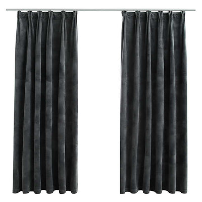 Vidaxl rideaux Blackout 2 Sts avec crochets 140x175 cm en velours anthracite