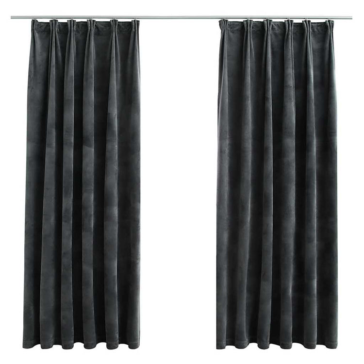 Vidaxl rideaux Blackout 2 Sts avec crochets 140x175 cm en velours anthracite