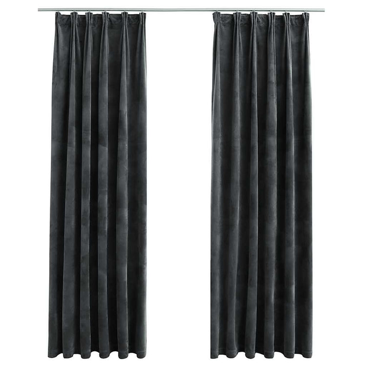 Vidaxl rideaux Blackout 2 Sts avec crochets 140x225 cm en velours anthracite