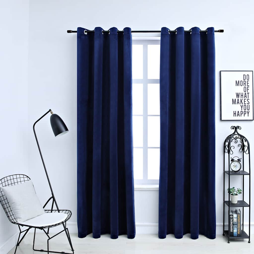 Vidaxl rideau noir avec anneaux 2 st 140x225 cm en velours bleu