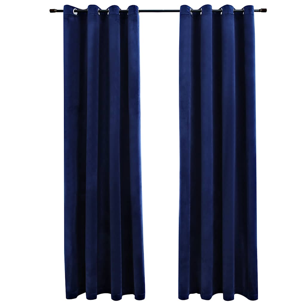 Vidaxl rideau noir avec anneaux 2 st 140x245 cm en velours bleu