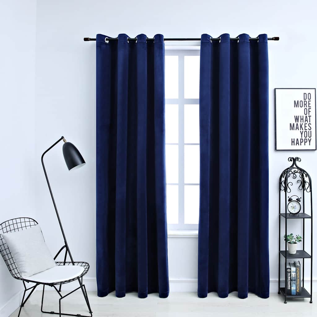 Vidaxl rideau noir avec anneaux 2 st 140x245 cm en velours bleu