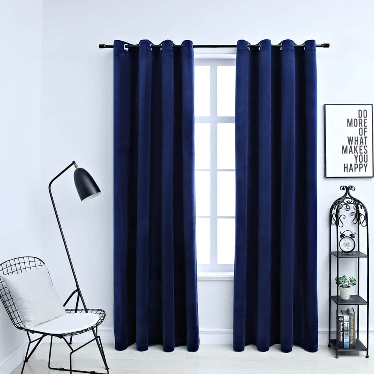 Vidaxl rideau noir avec anneaux 2 st 140x245 cm en velours bleu