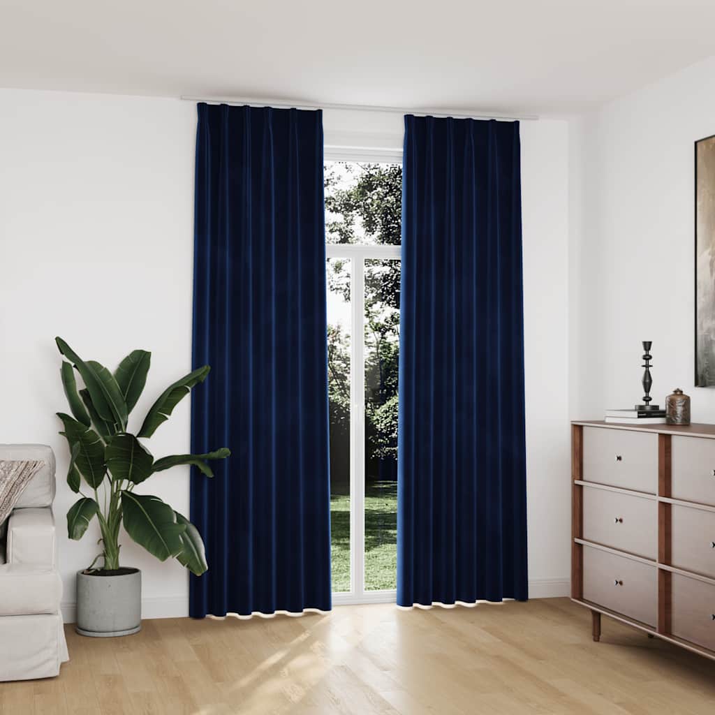 Vidaxl rideaux Blackout 2 Sts avec crochets 140x245 cm en velours bleu