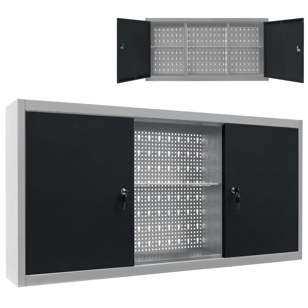 Armoire à outils Vidaxl pour le mur en métal gris et noir