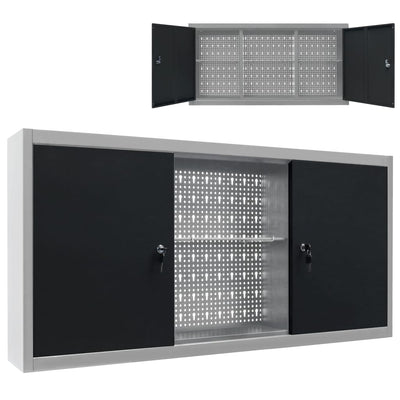 Armoire à outils Vidaxl pour le mur en métal gris et noir