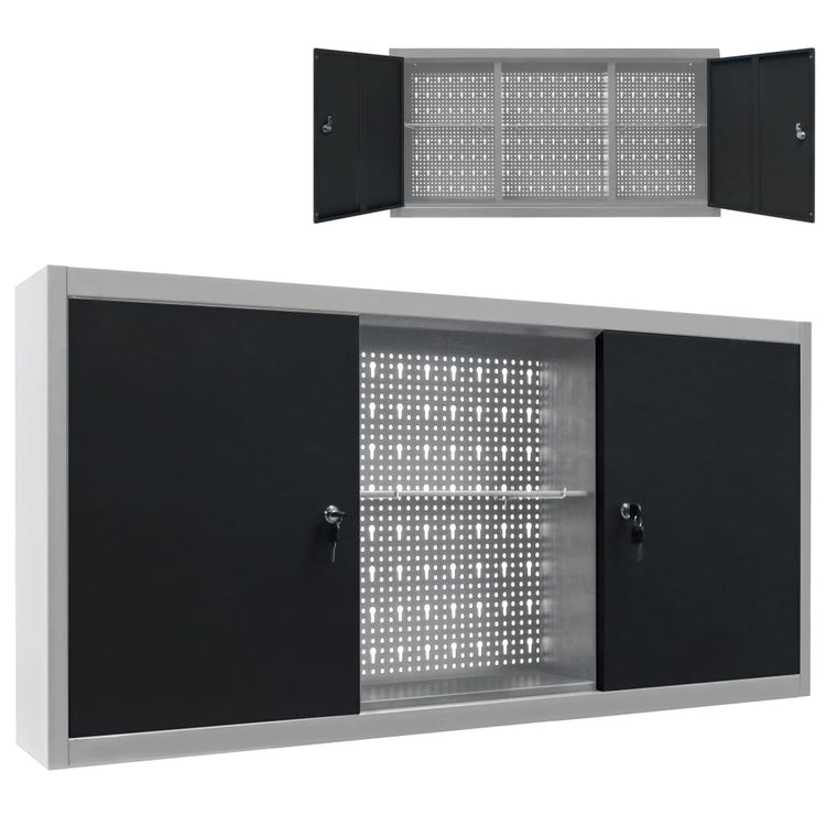 Armoire à outils Vidaxl pour le mur en métal gris et noir