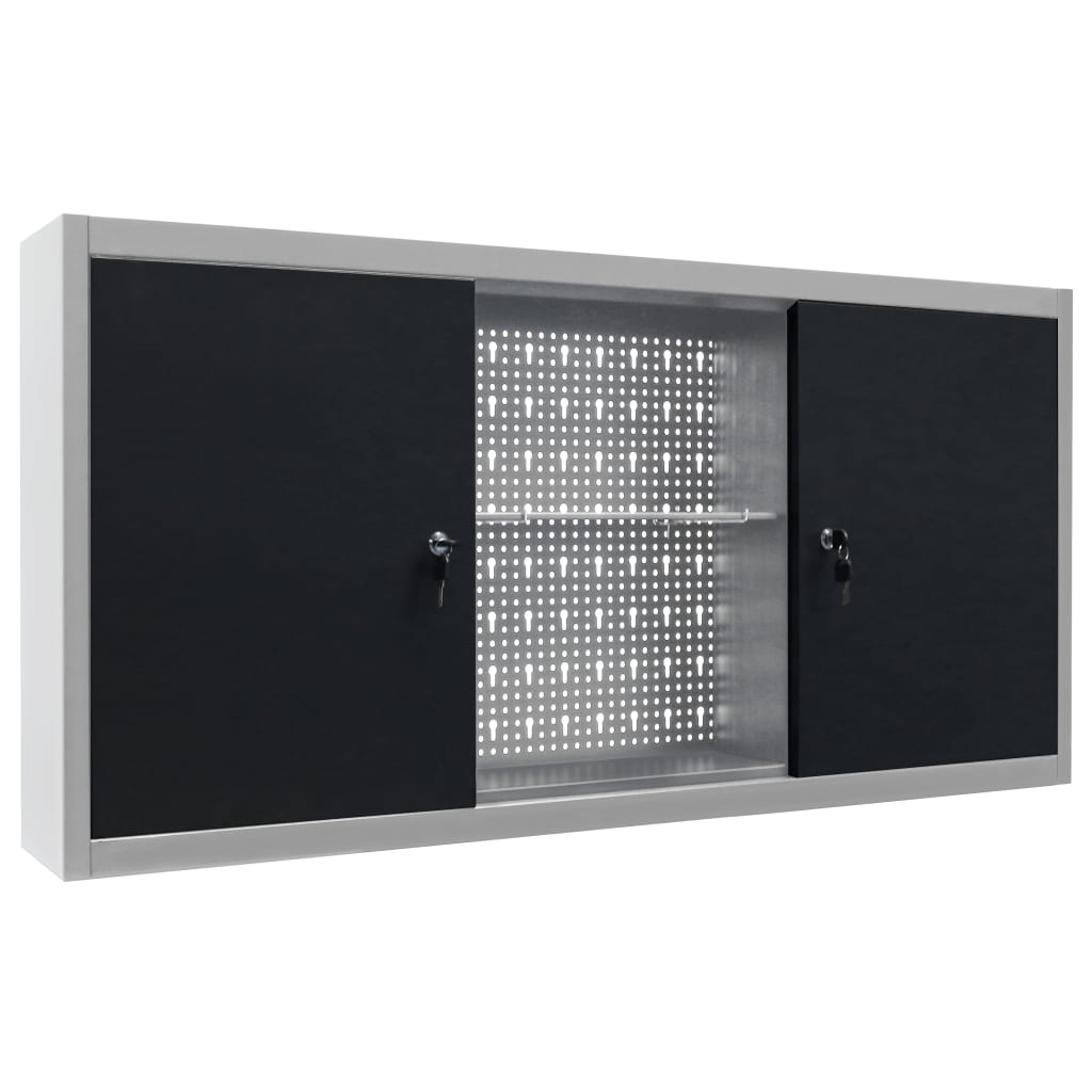 Armoire à outils Vidaxl pour le mur en métal gris et noir