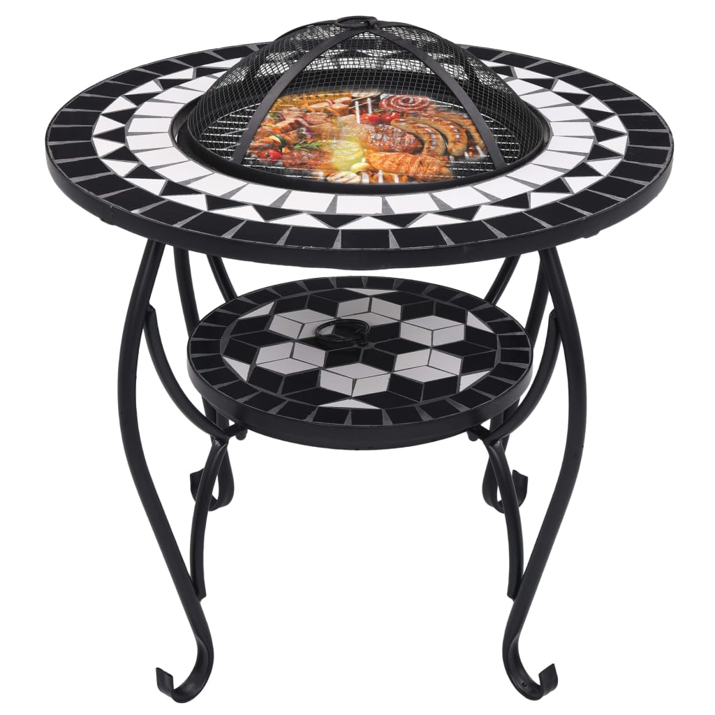 Vidaxl Fire Table Mosaic 68 cm Céramique noir et blanc