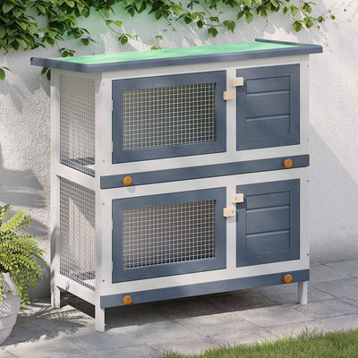Vidaxl Rabbit Hutch pour l'extérieur avec 4 portes en bois gris